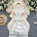 Summer's hottest outfit: french chic sweet pink polo sleeveless vest + pleated midi skirt set