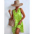 Shipped to europe and the us:  independent store women's v-neck printed dress, sleeveless a-line skirt