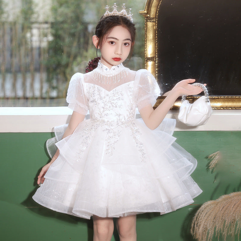 Girls' high-end dresses, cross-border foreign trade, new large skirt flower girl wedding dress, host piano performance, gorgeous in stock