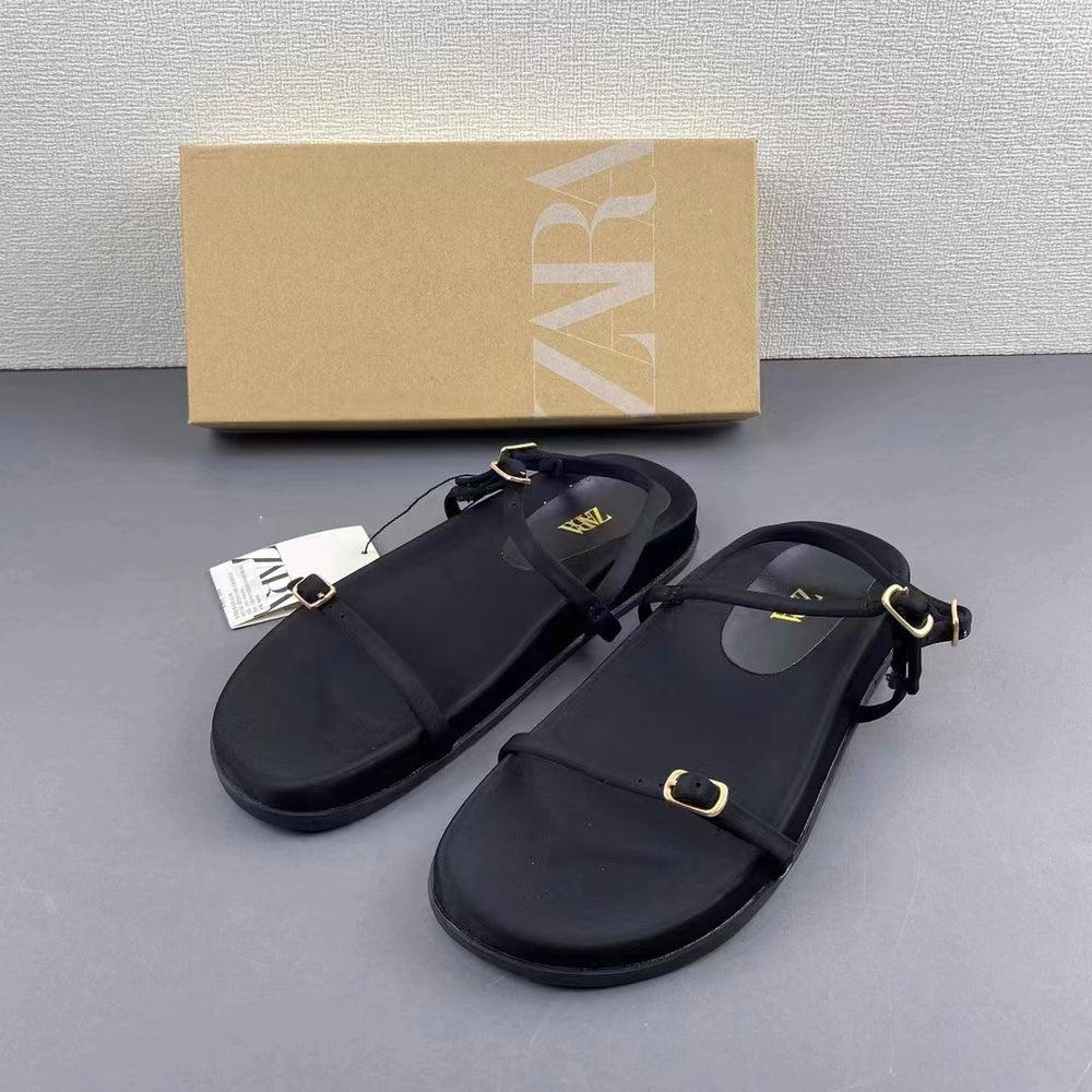 Za 2024 summer new women's shoes - satin material, square toe, ankle strap, low-cut wedge heel sandals
