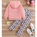 girls' hooded sweatshirt set - pink korean style cat print patterned pants long sleeve kids two-piece outfit