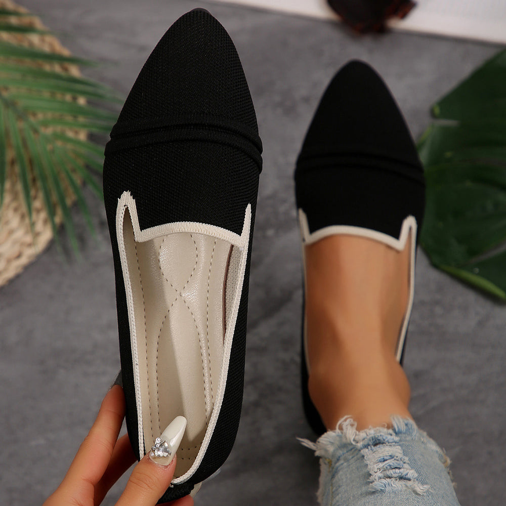 Exportplus sizeflats shoes women's  spring pointed toe fashion fly knit flats slip-on casual slip-on flats