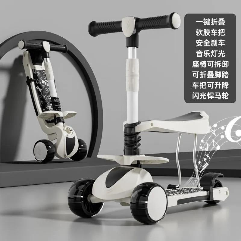 New children can sit and slide three-in-one scooter 2-6 years old baby princess four-wheeler boys and girls - scooter