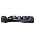 Custom italian minimalist napa leather sofa for large villas - black cowhide sectional corner down sofa