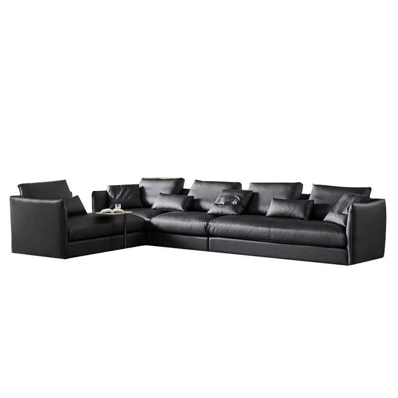 Italian normcore large apartment napa leather sofa black cowhide straight row corner down sofa