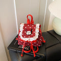 Sweet and cute fashion flip-top backpack for female students, new autumn and winter lace schoolbag, cartoon girl backpack