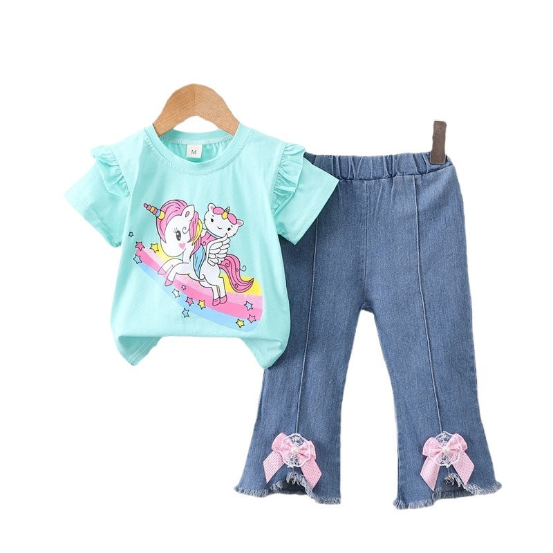 new boys' summer outfit set - trendy unicorn & kitten two-piece for toddlers, little kids, and big kids