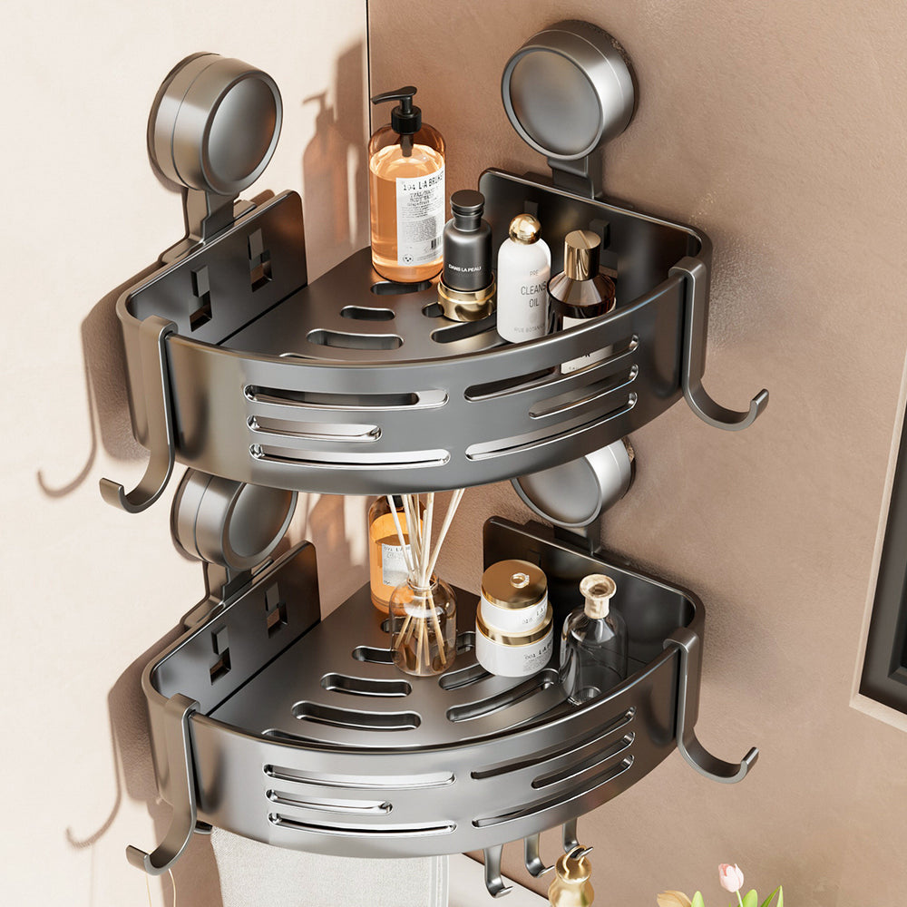 Suction cup bathroom organizer - corner shelf, no drilling required, for bathroom, toilet, and shower storage