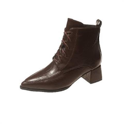 fall/winter new retro lace-up ankle boots pointed toe side zipper mid-heel chunky heel fashion boots women's boots plus size