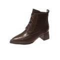 fall/winter new retro lace-up ankle boots pointed toe side zipper mid-heel chunky heel fashion boots women's boots plus size