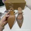 Summer new arrivals 2024: french pointed-toe high heels - mesh, rhinestone-embellished, low-cut, slingback, open-back stiletto sandals for women