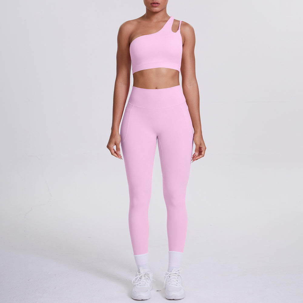 Cloud-feel one-shoulder backless sports bra set - high-waisted, butt-lifting, compression yoga outfit - quick-dry running & fitness set for women