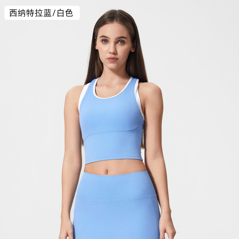 Contrast color racerback yoga tank top - women's shockproof, anti-sag, high-impact, push-up sleeveless sports fitness top d25055
