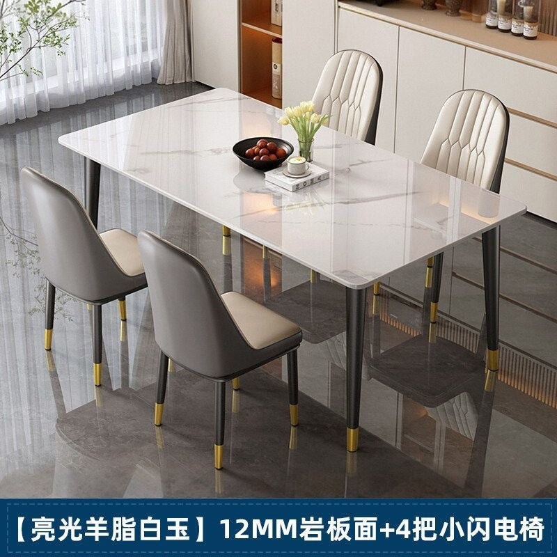 Rock slab dining table and chair combination rectangular for home small apartment medieval style modern casual rental house dining table