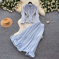French chic v-neck embroidered jacket & high-waisted pleated skirt two-piece set - elegant & luxurious for spring/autumn