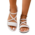 Ready-to-ship european and american plus size open-toe flat sandals - women's fashion woven strap lightweight beach sandals