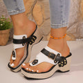 Wholesale women's plus size chunky heel rivet belt buckle slippers - new  square toe sandals for cross-border e-commerce