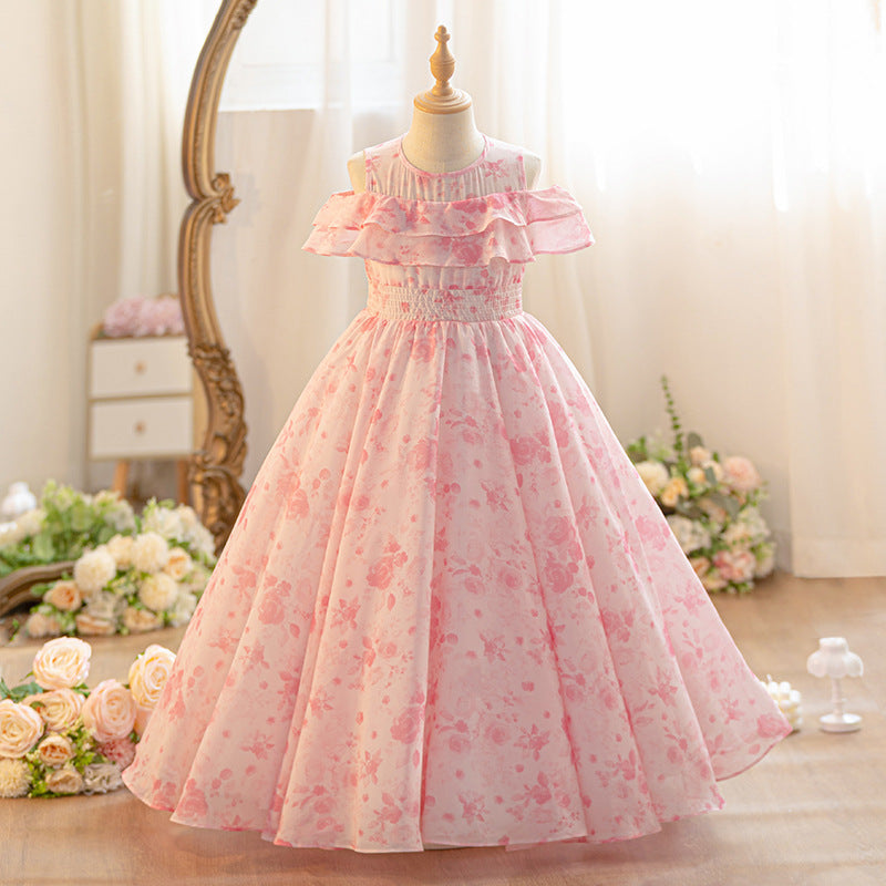 Girls' summer dresses  new collection: floral princess dresses for girls, mid-to-large size, long summer styles - wholesale