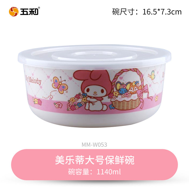 Bowl set Fresh-keeping bowl Instant noodle bowl Melamine tableware Lunch box Imitation porcelain round soup bowl with lid Sealed bento box