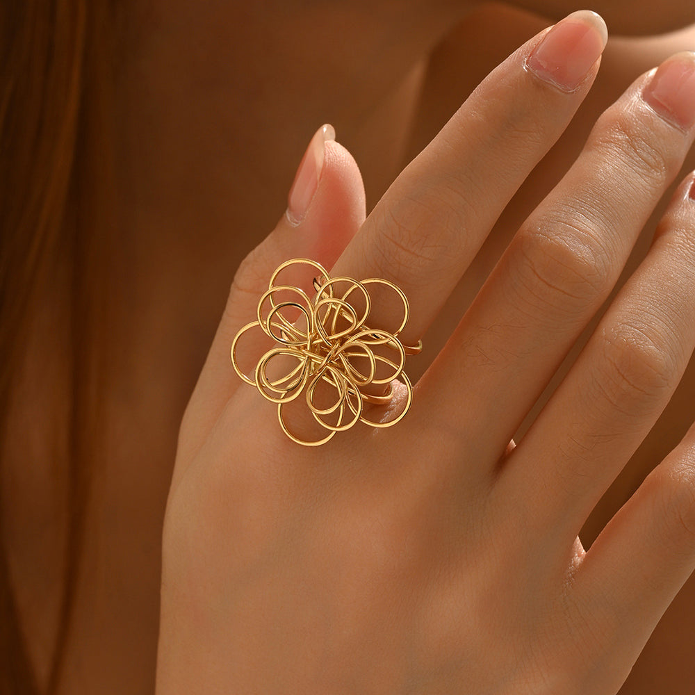 Multi-layered flower ring earrings wholesale cross-border niche design wrapped accessories irregular lines hollow bracelet for women