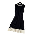 Summer chic: beaded, sleeveless, slim-fit knit dress - french style color block sweater dress for women
