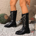 Exportretroembroiderknee socks boots western cowboy boots women's autumn winter new thick heel british style straps knight boots