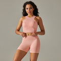 women's seamless knit solid color tank top & butt-lifting shorts yoga set - activewear for running, fitness, and yoga