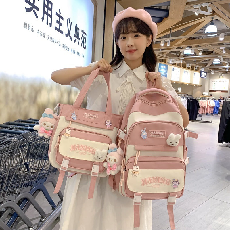 Korean version of cute female ins wind two-piece schoolbag, primary school students in grades 3 to 5 and 6, junior high school students backpack