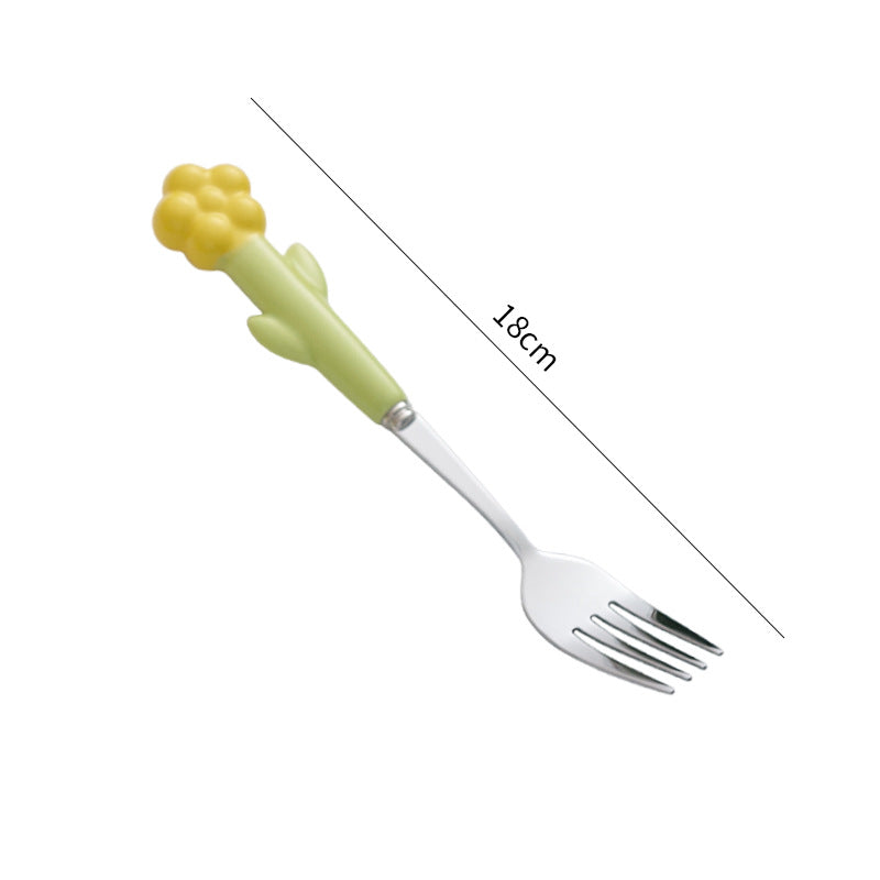 Creative stainless steel cutlery with ceramic handles - kids' dessert forks, multi-purpose western dinnerware, sunflower steak knife