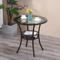 Minimalist balcony leisure storage small round table mini rattan woven tempered glass coffee table round small coffee table set