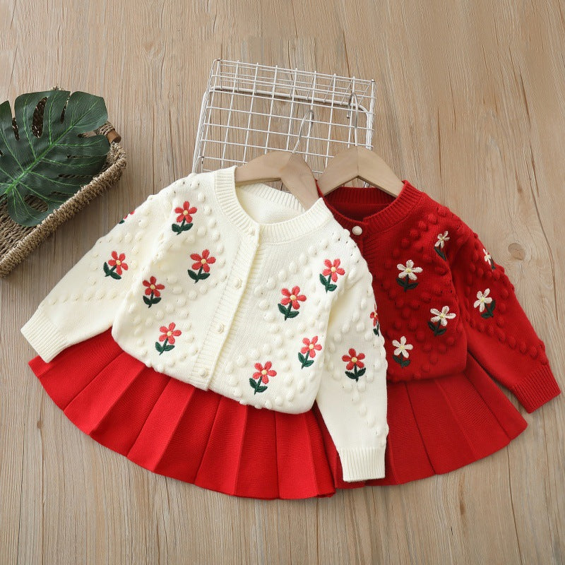 autumn/winter new knitted cardigan two-piece set - girls' outerwear & sweater set