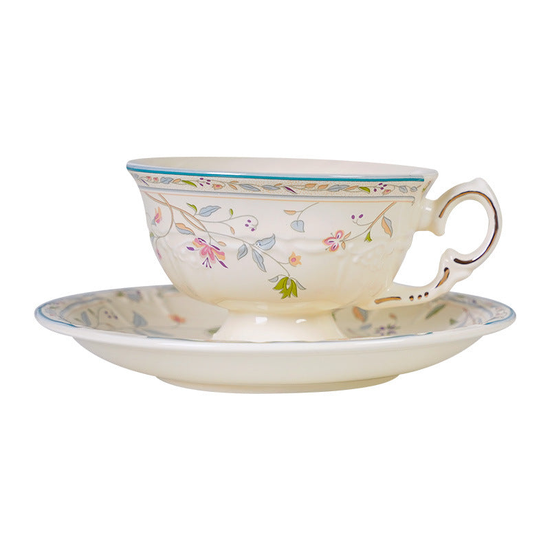 Vintage elegant court style ceramic coffee milk cup and saucer set - fresh, delicate afternoon tea, office drinking cup