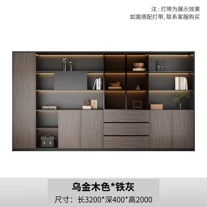 New chinoiserie office file cabinet wooden bookcase boss table background cabinet wall-mounted floor-standing five or six-door cabinetaccessible luxury
