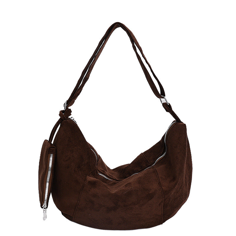 Fall and winterfashionable shoulder bag for women stylisheasiest for match coin small bag large capacity pure color suede tote bag