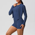 Fashion cross-border cloud-like brushed sports zipper outwearcasual running hip pocket shorts yoga clothes three-piece set