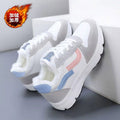 Women's leather sneakers - winter fleece-lined cotton shoes, new versatile casual flats, non-slip waterproof leather running shoes