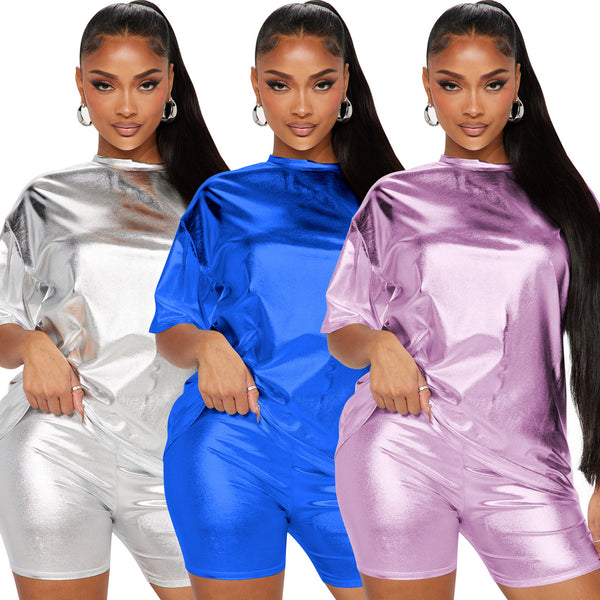 YD8761A11 special products are non-refundable and non-exchangeable European and American women's clothing, fashionable and casual metal solid color two-piece set