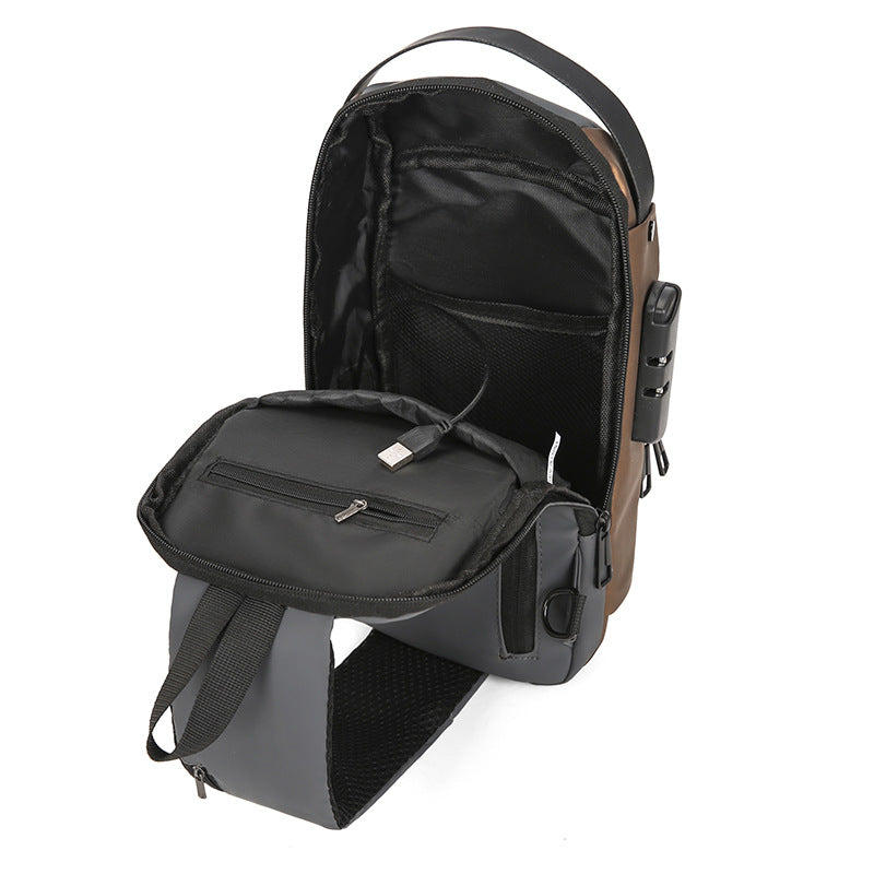 New messenger bag trendy men's breast bag combination lock locomotive bag large capacity anti-theft shoulder bag sports locomotive bag