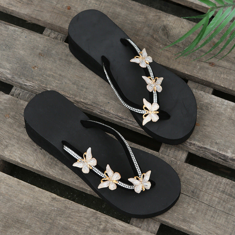 women's herringbone sandals and slippers, 2025 summer new arrivals, european and american style, butterfly design, plus size, foreign trade wedge heel platform sandals and slippers for women