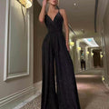 2025 fashion cross-border export new amazon sleeveless sling v neck tight hip backless wide leg jumpsuit