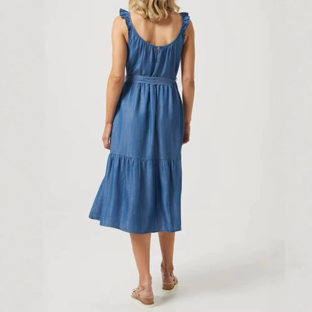 blue sleeveless suspender dress women's clothing  new summer frenchelegant seaside vacation long dress