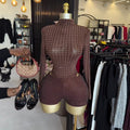 European and american cross-border women's fashion  summer new sexy hot girl studded stretch bodycon jumpsuit shorts set