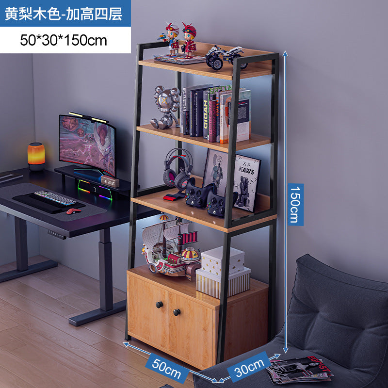 Bookshelf Floor-to-ceiling shelf Multi-layer against the wall Bedroom Home locker Wrought iron storage display Living room trapezoidal shelf