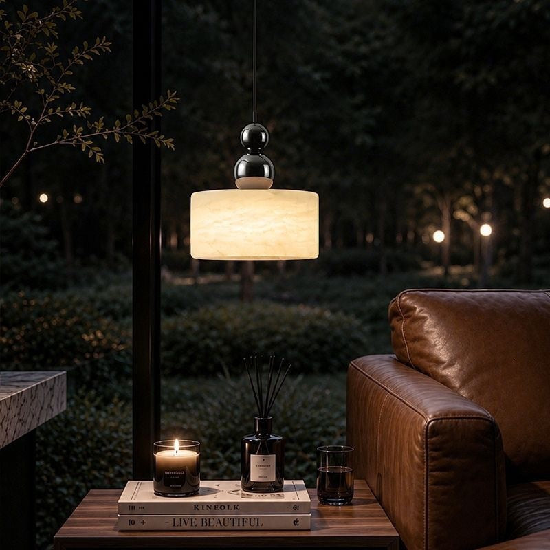 Spanish natural marble pendant light - italian minimalist, light luxury, high-end style - perfect for entryway, bedroom, bedside - adjustable height suspension lamp