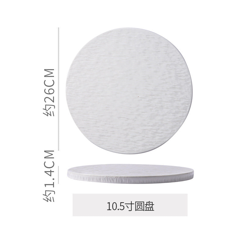 Stone-textured round ceramic plate, suitable for western-style steak, high-end cakes, dim sum, sushi, desserts, and pastries