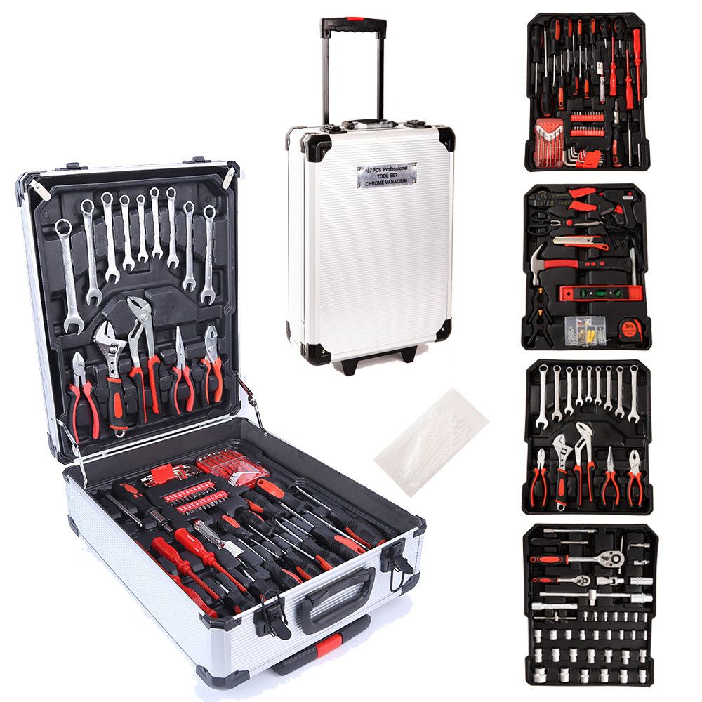 Aluminum box set 187-piece set Household tie rod 499-piece set Combination tool ratchet opening wrench Hardware toolbox