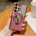Suitable for samsung s26ultra mobile phone case glitter mirror magnetic holder s25 electroplated rhinestone protective cover s23+