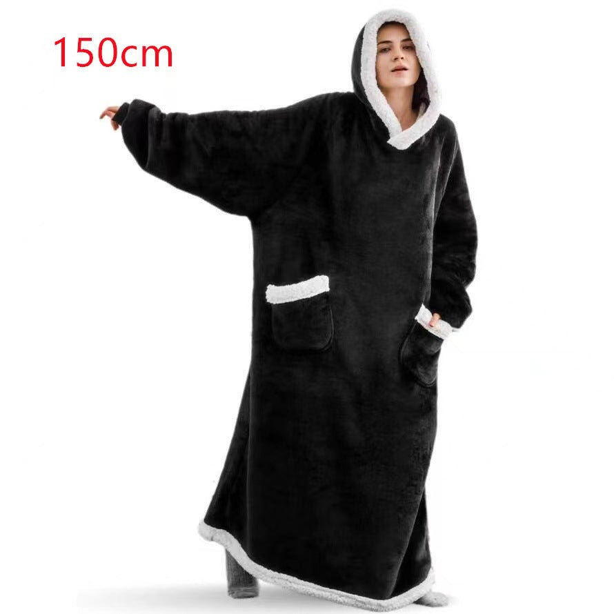 1.8m christmas pajamas women's robe flannel long vertical flap pocket pantspullover fleece pajamas blanket lazy blanket