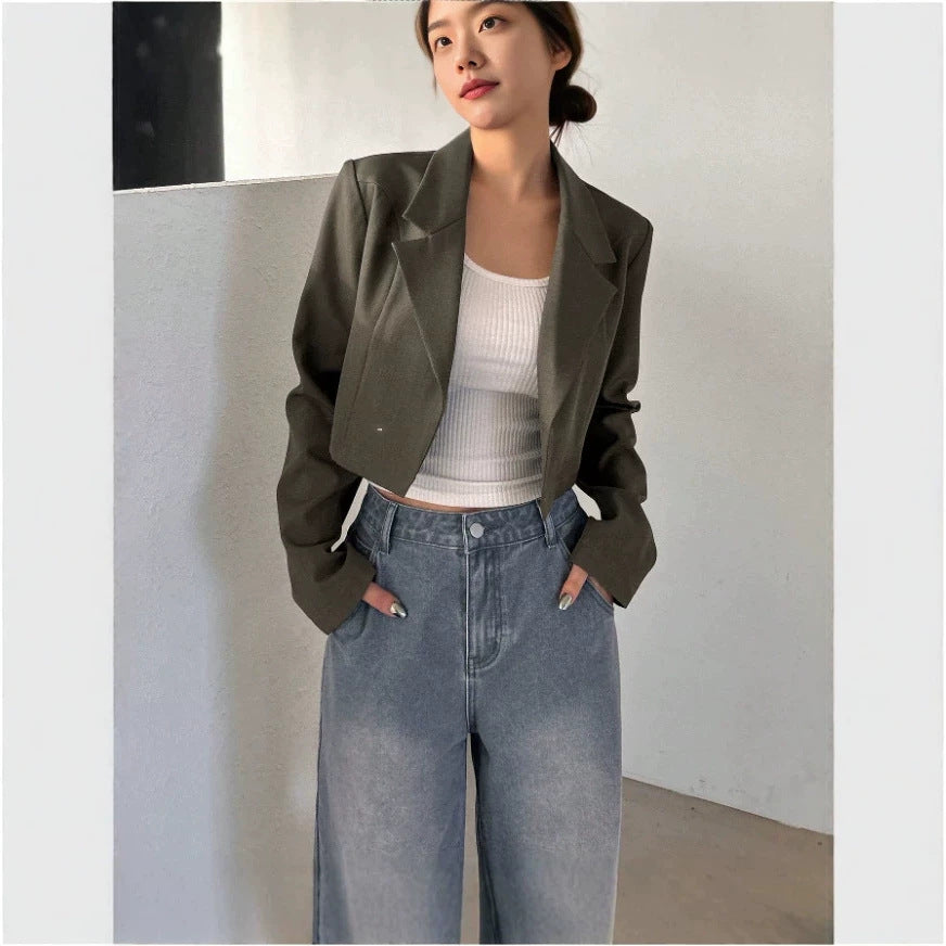 autumn new women's short fashion outerwear high-waisted cropped blazer - new high-end versatile spring style