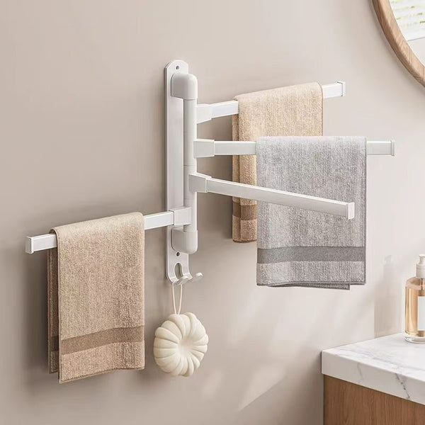 Bathroom towel rack, white rotating non-punching towel bar, wall-mounted bath towel rack, artifact, bathroom towel rack